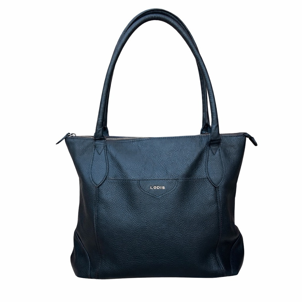 Lodis Siera Black Genuine Leather Trolley Tote Carry-On Travel Bag